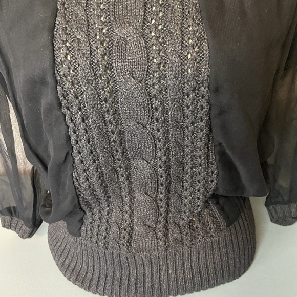 Silk wool Grey and Black Sweater Pullover Knit Sheer Sleeve - Size Med - Picture 3 of 13